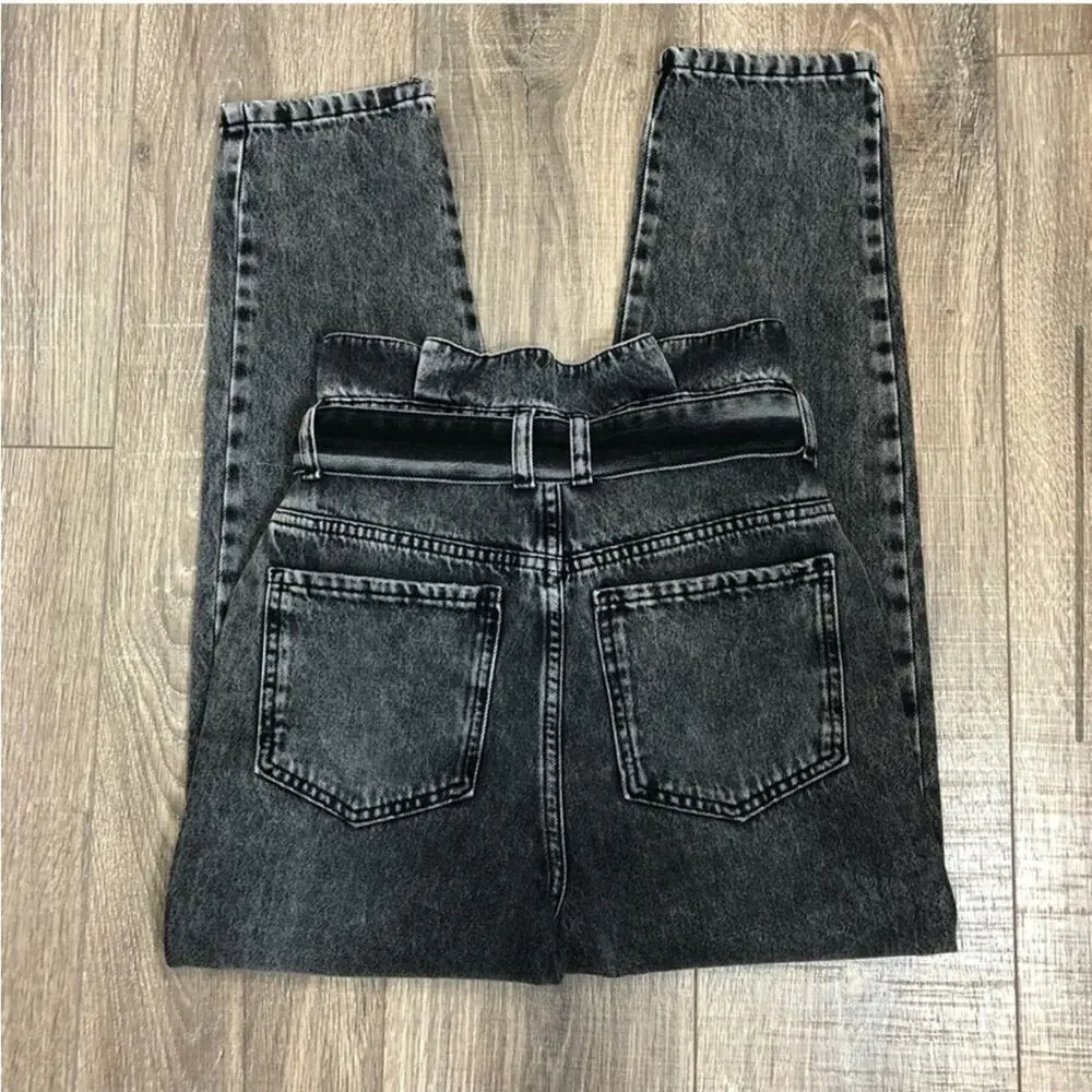 Free people we the free black paper bag waist jeans